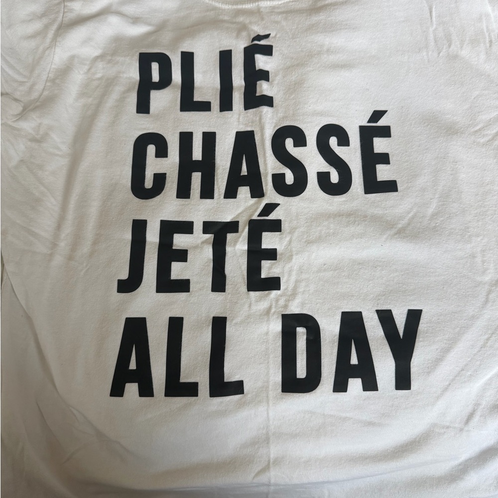 Plie Chase Jete all day white long sleeved  Tee with Black text